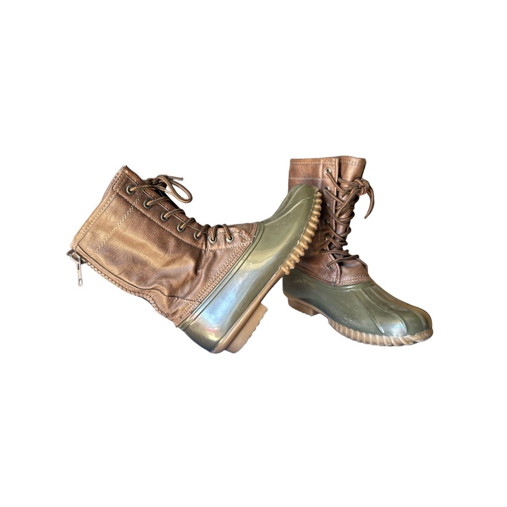 Madden Girl Flurryy Rubber Lace Up Woman's Lined Boots Size 7.5 Green/Brown